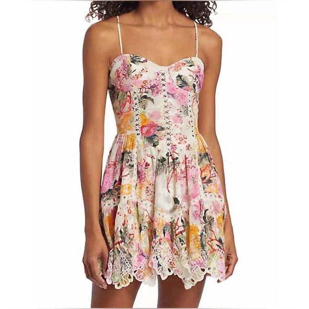 HEMANT & NANDITA Charu Embroidered Floral Mini Dress in Multi Size Large VGUC